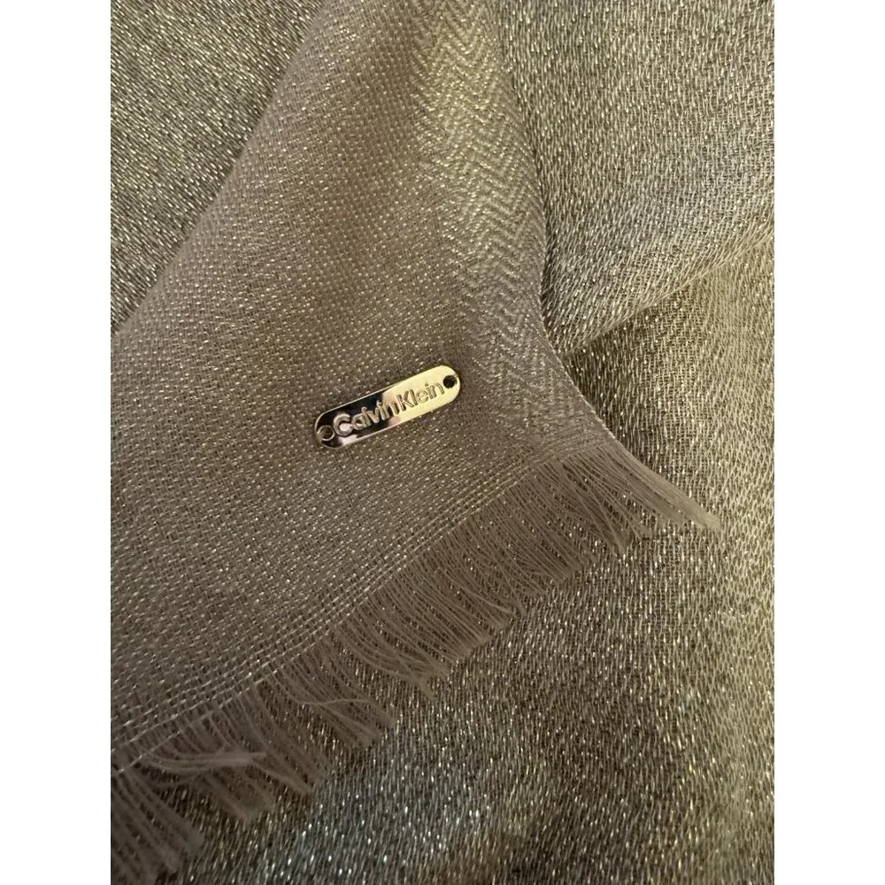 Calvin Klein Solid Gold Metallic Wrap Scarf Swimsuit CoverUp Oversized Nordstrom